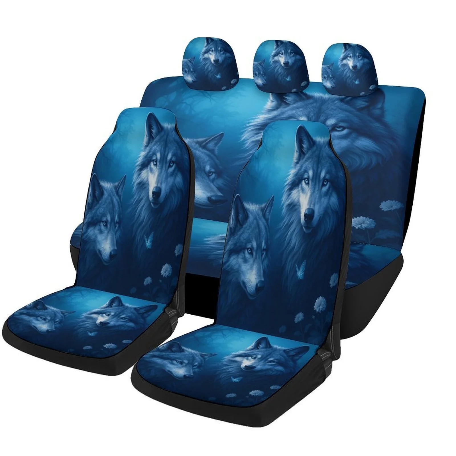 

Wolf Duo In Moonlight Themed Car Seat Cover Set For Most Cars, Fashionable Novelty Car Seat Protector Covers Full Set, Universal