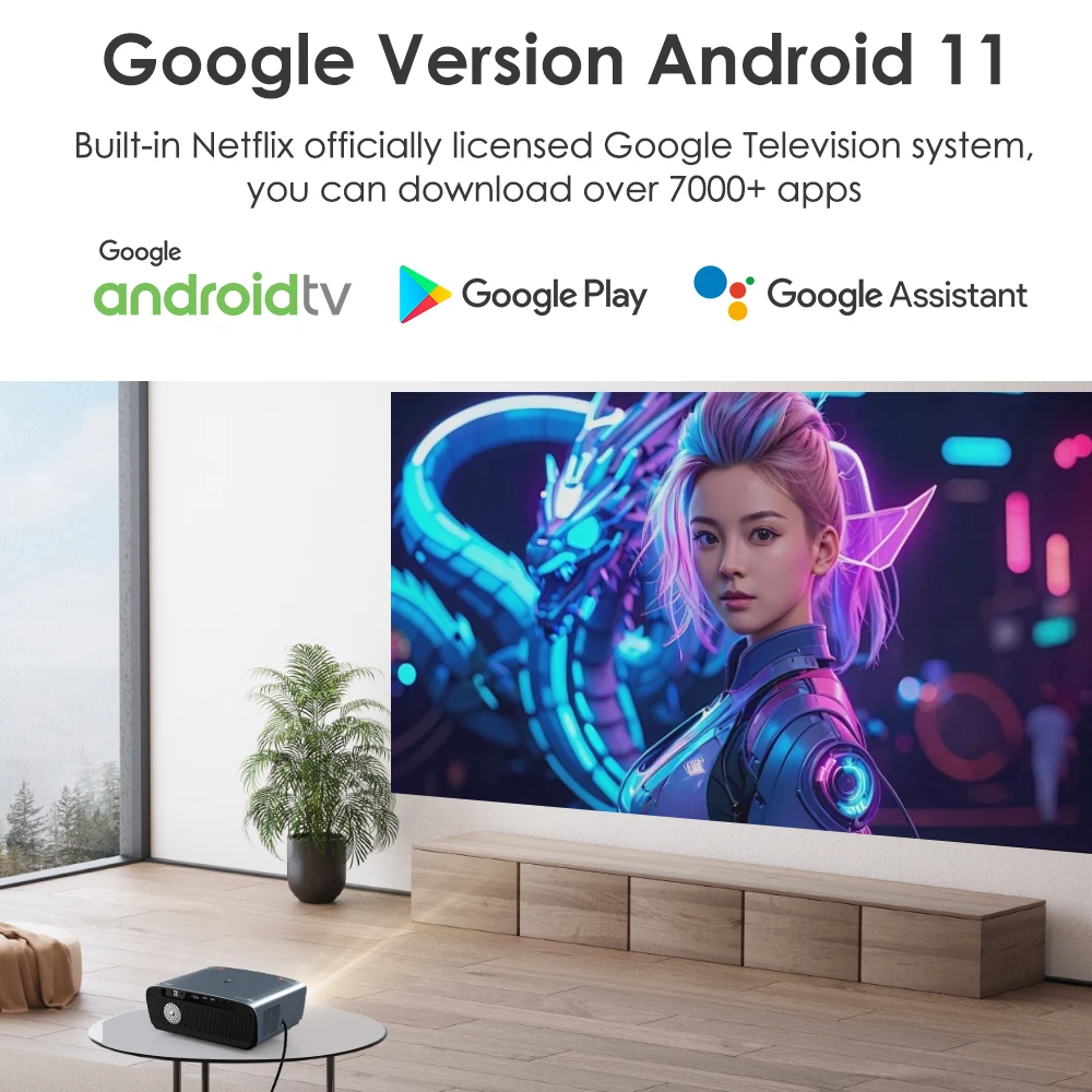 Projektor 4K UHD Beamer Netflix Oficjalna licencja Android 11 Projektory 5G WiFi Wideo Dolby Inteligentne kino domowe Odtwarzanie Google
