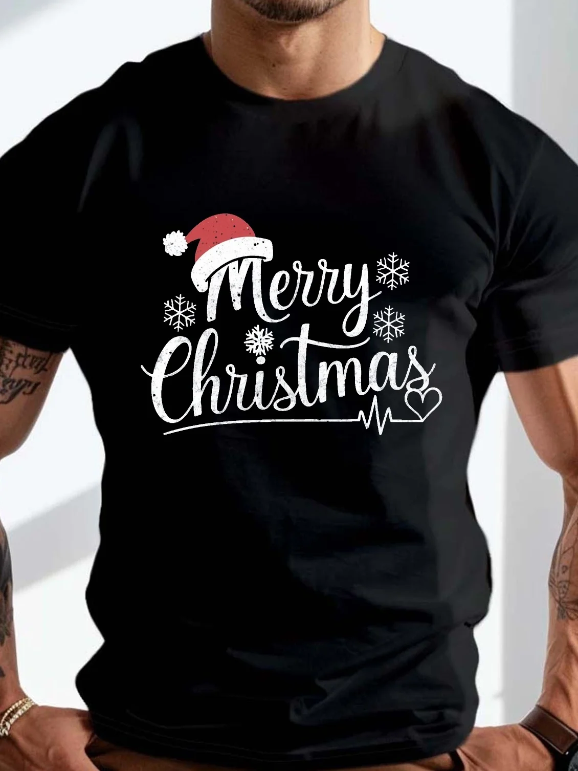 Large Size Men's Summer T-Shirt - "Papa Claus" pattern print, casual short sleeves, breathable polyester, machine