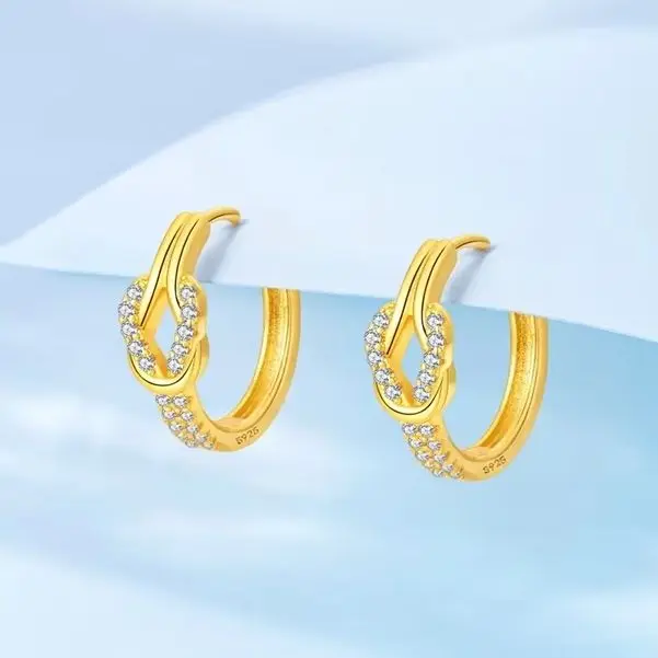 

925 Sterling Silver Mobius Ring Hoop Earrings Sparkling CZ Zircon Earrings For Women Fine Birthday Anniversary Jewelry Gifts