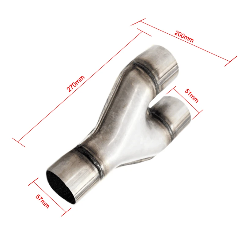 배기 스탬프 Y 파이프 2.25인치 직경 단일 입구 - 2인치 다이아 듀얼 아울렛 스테인리스