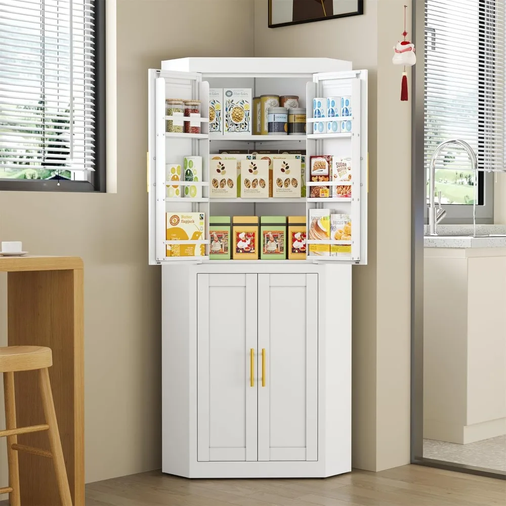 

"Corner Pantry Storage Cabinet with Refrigerator-Style Door and Adjustable Shelves"