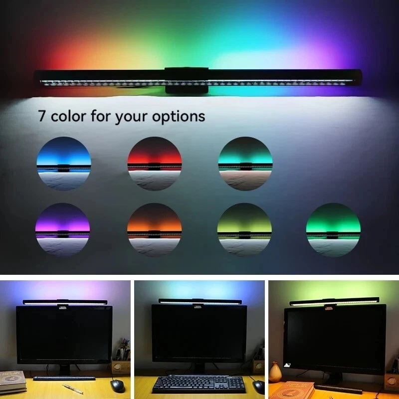 RGB LED Monitor Light Bar Stepless Dimmable Eye Protection Screen Hanging Lamp for PC Laptop Gaming Work RGB Screen Hanging Lamp