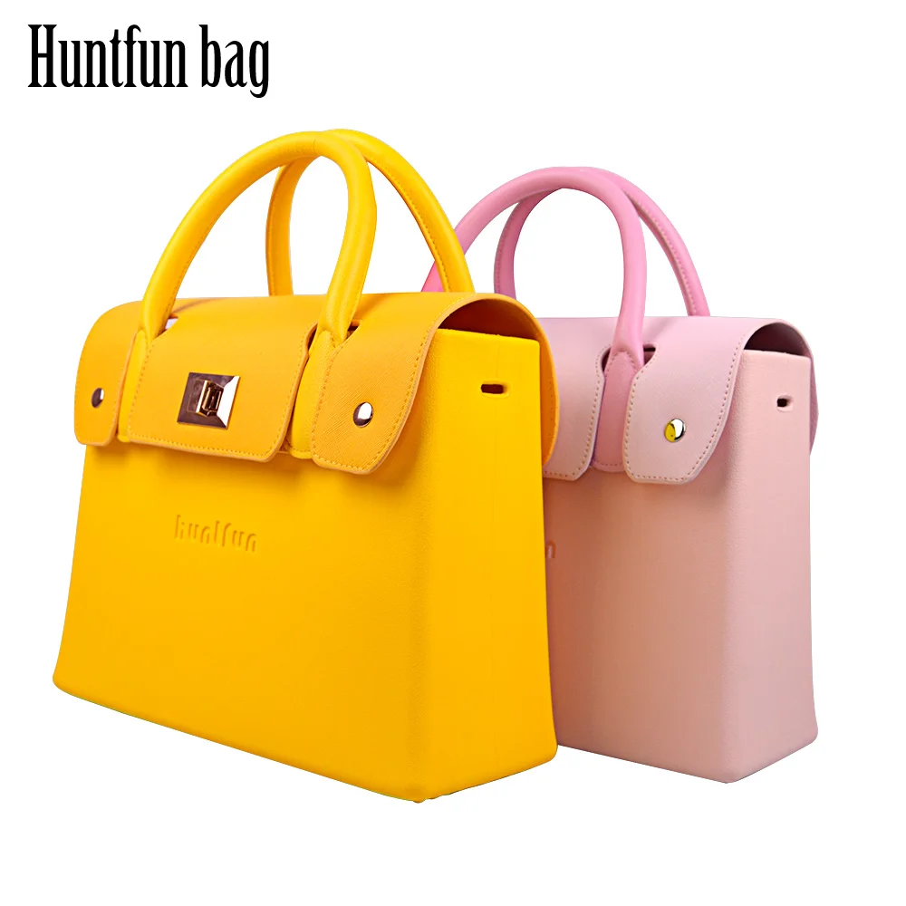 

2022 New Huntfun EVA Square Bag Canvas Insert Leather Handle With flaps Waterproof O bag Style Women O Handbag Shoulder Bag