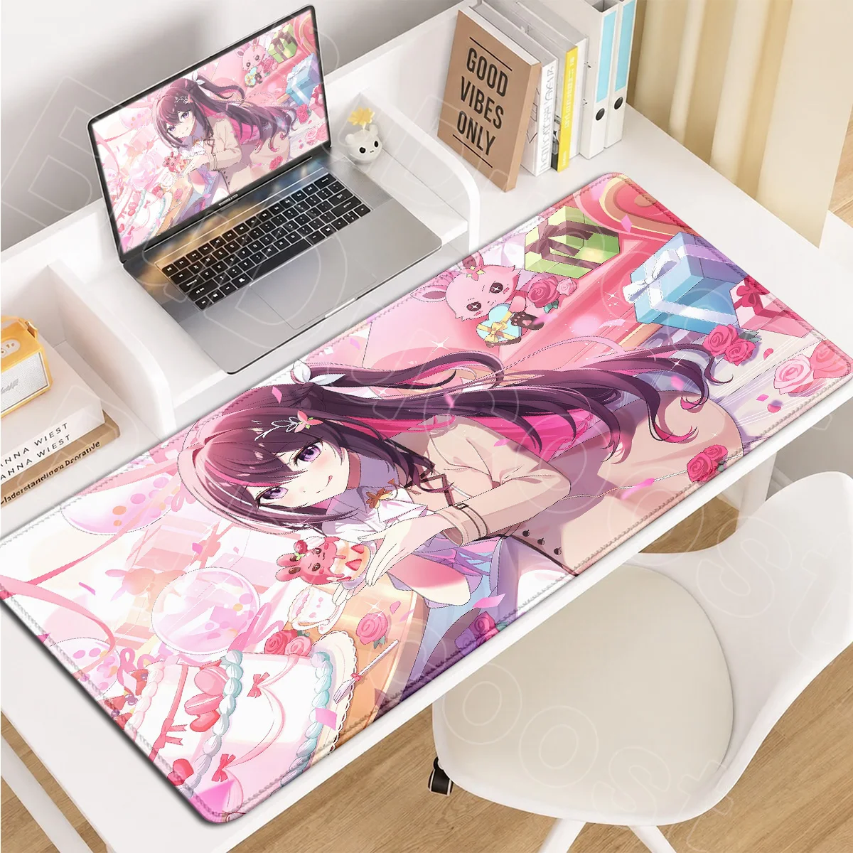 Hololive Vtuber Niedliches Mädchen A-AZKi Anime Mauspad, große, erweiterte Gaming-Tastaturunterlage, 90 x 40 cm, Gummi-Zubehör, Büro-Schreibtischunterlage. – Detail 3