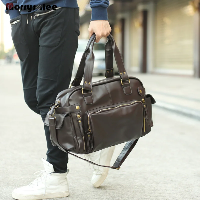 New Shoulder Bag PU Leather Men Bag Shoulder Messenger Bags Men Handbag Large Capacity Travel Bags Solid Bag Square Style