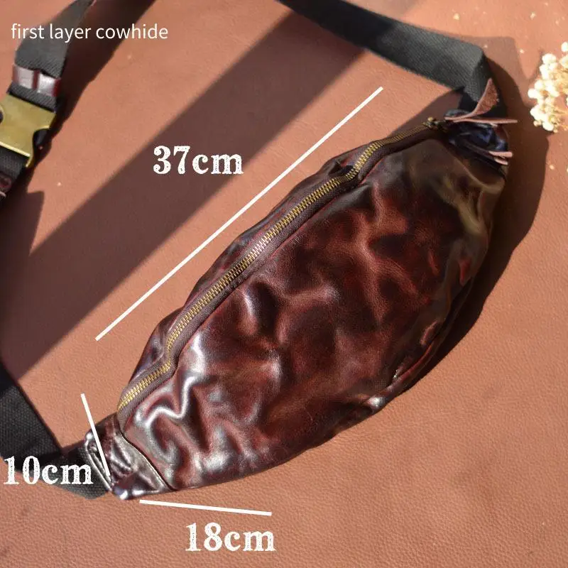 2025 Men's Vegetable-Tanned Full-Grain Cowhide Crossbody Bag Minimalist Chest Waist Bag with Adjustable Strap