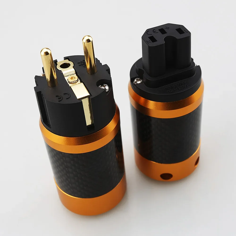 Gold Carbon Fiber Mains AC Power Plug Power Connector Socket EU/US IEC320 Standard HIFI DIY Audio Cable schuko Connector IEC