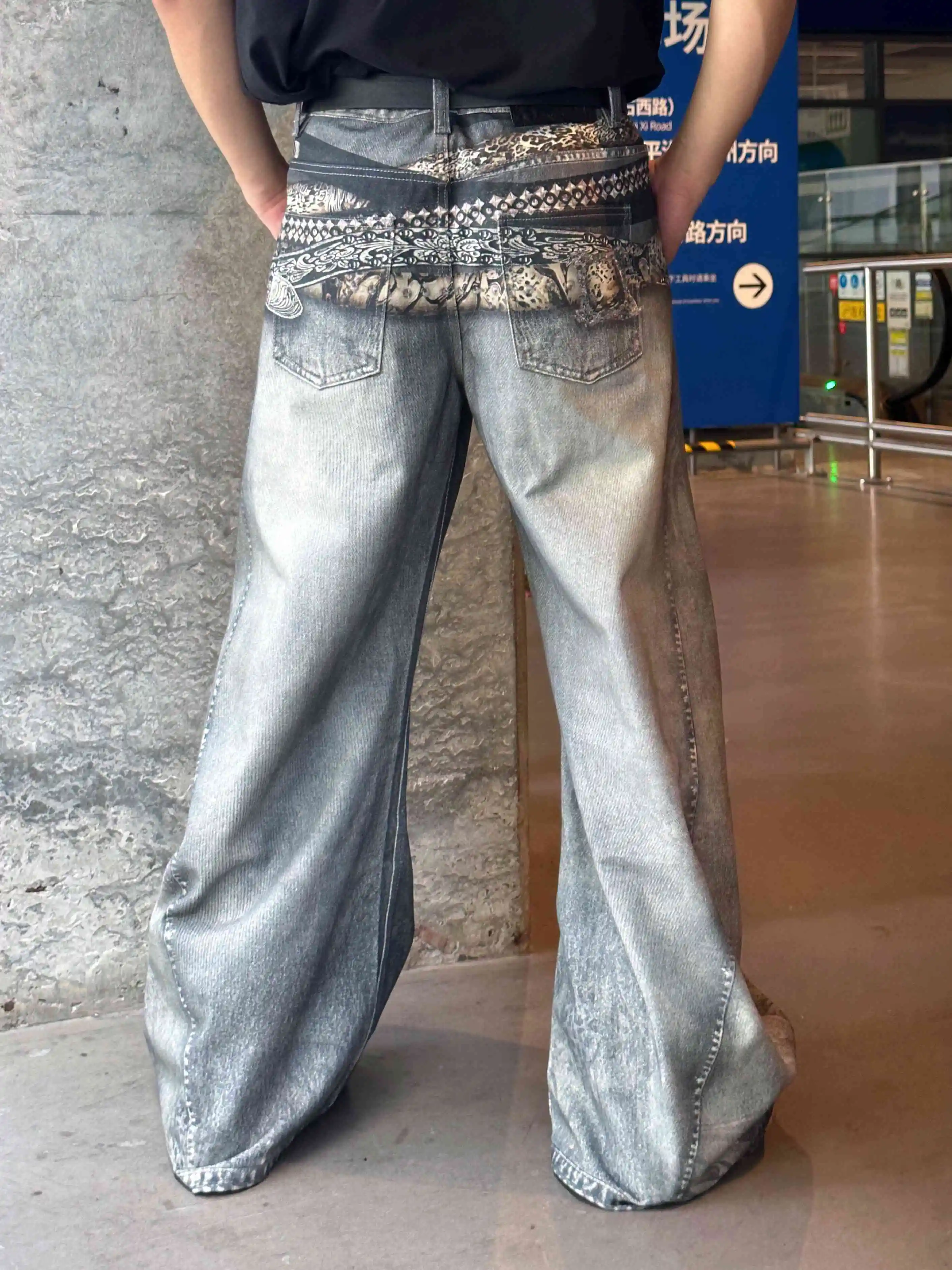 Jean imprimé taille haute rétro américain pour femmes, Hip Hop décontracté Baggy Y2K, pantalon en Denim à jambes larges, Streetwear Grunge, automne 2025