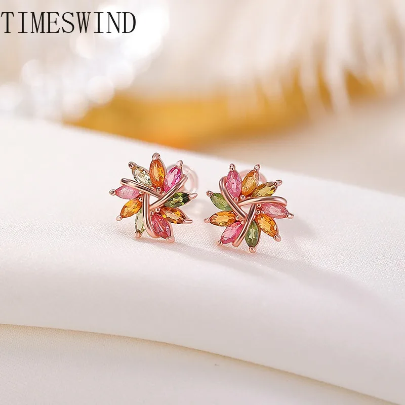 

TIMESWIND Original Tourmaline Natural Multi-color Narcissus Flower Women S925 Earrings Fashion Jewelry with Certificate