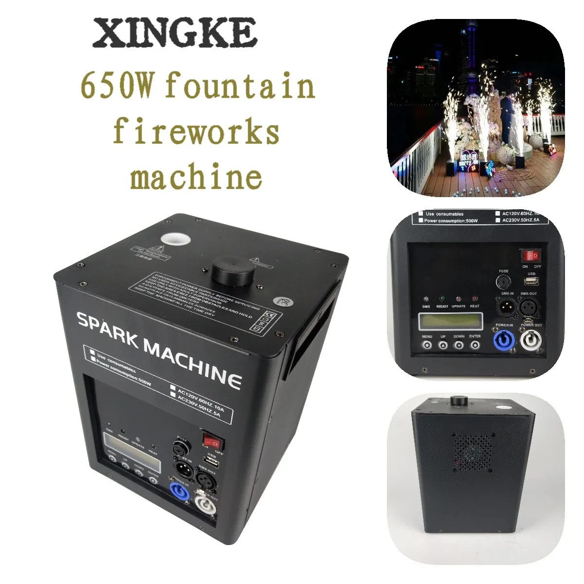 4Pcs/Lot High quality 650w cold spark fireworks fountain machine for wedding concert performance