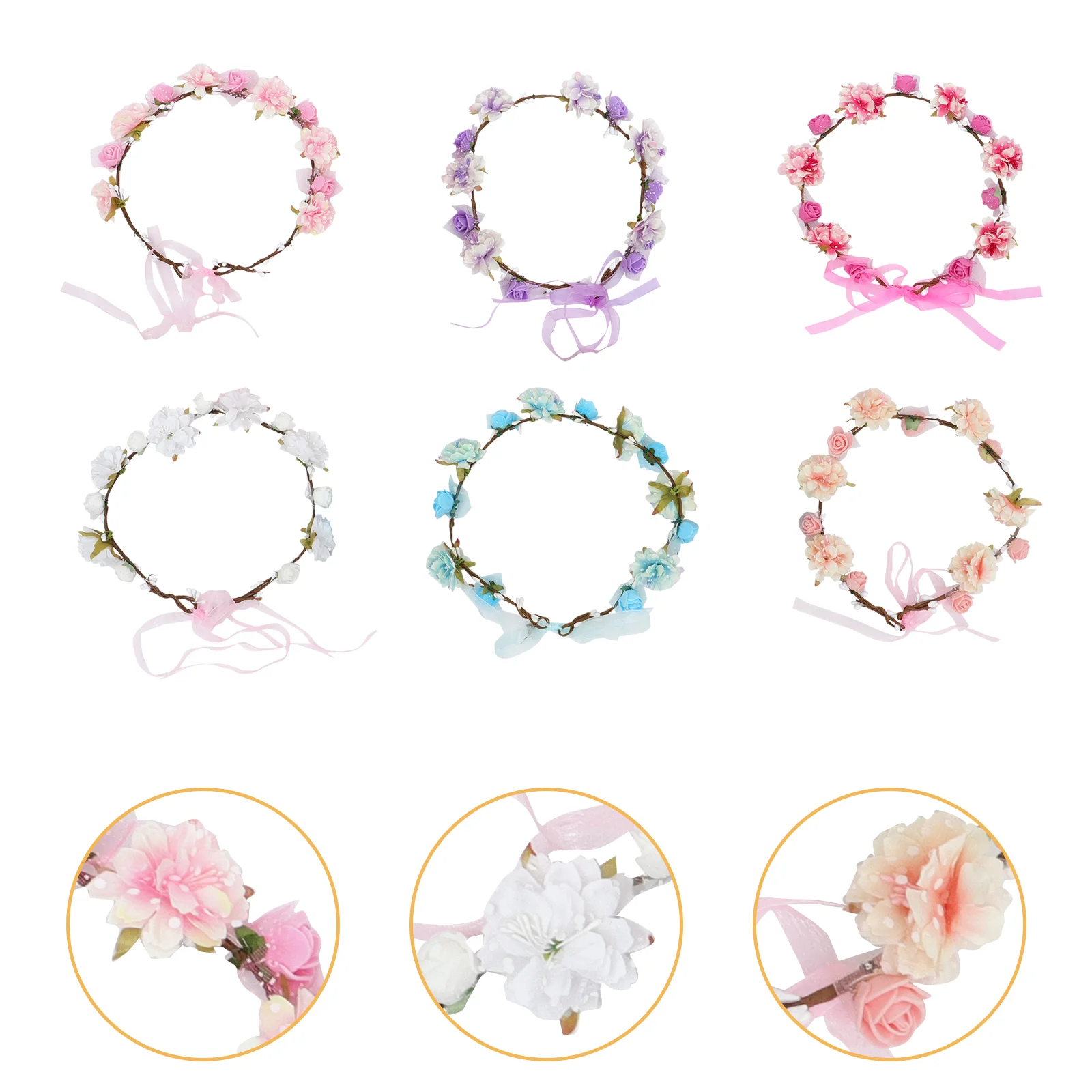 6 uds diadema corona Tiara tocado Floral fiesta las flores accesorio para el cabello diadema de simulación mujeres estación costera