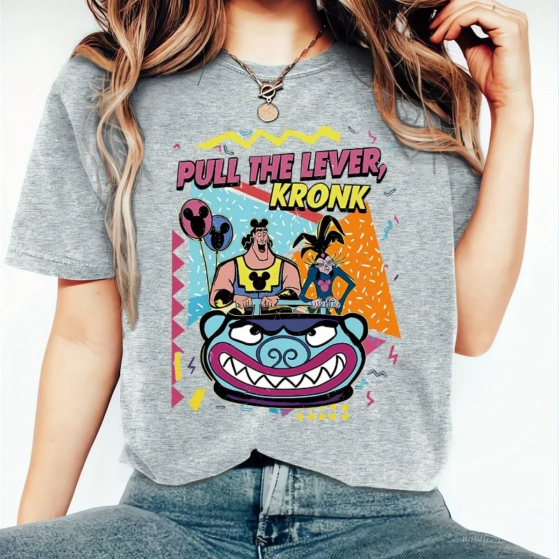 디즈니 레트로 90년대 크론크와 이즈마 풀로드 패턴 여성 티셔츠 여름 신작 남성 및 여성 캐주얼 패션 스트리트웨어