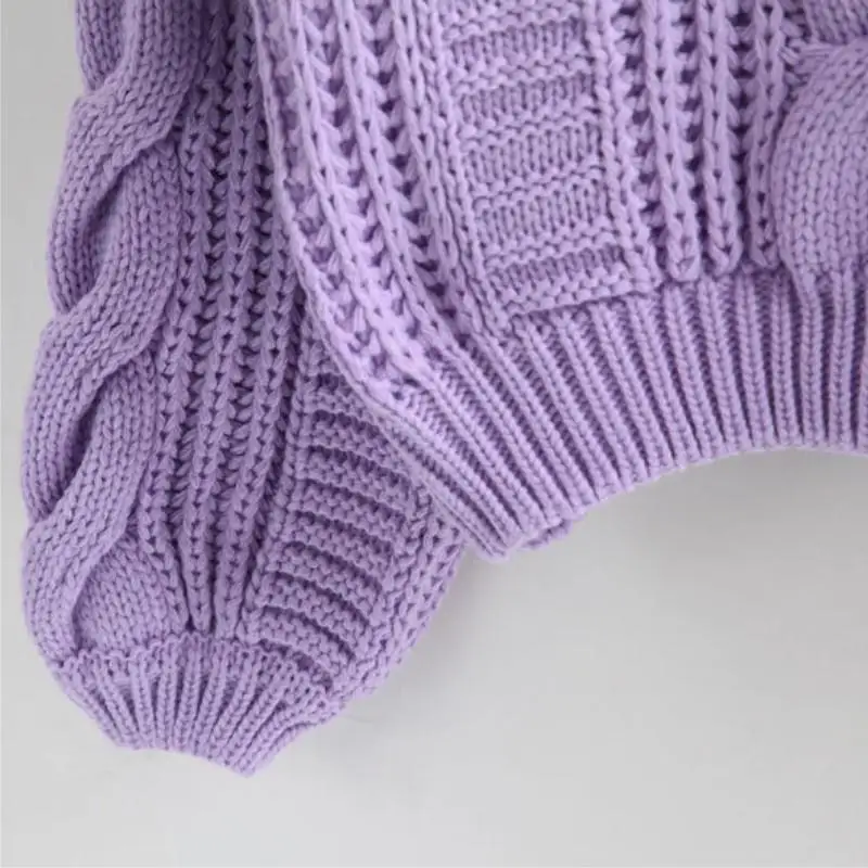 Short Pullover Sweater for Women with Loose Bubble Sleeves and Thick Thread Knit Sweater