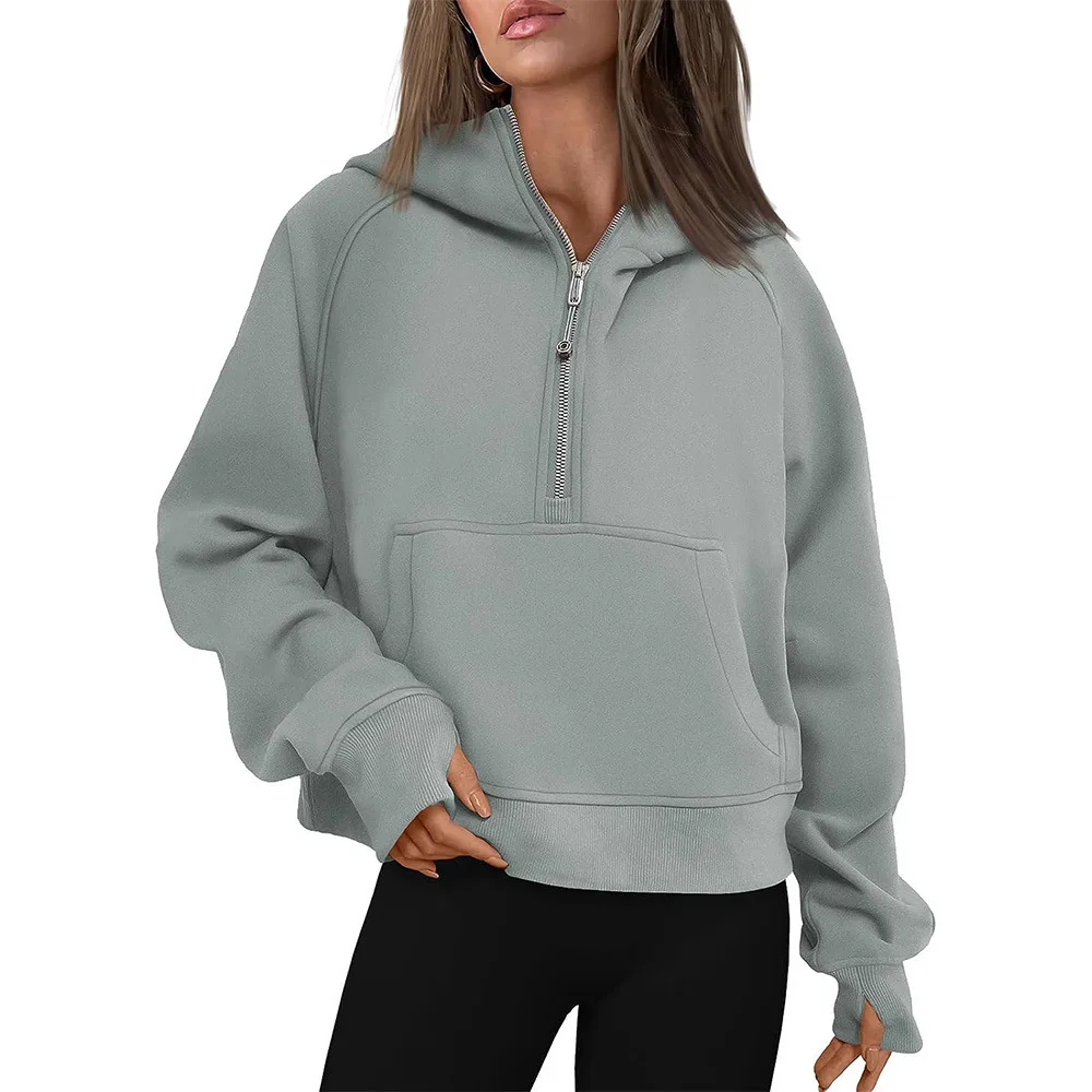 2024 hot autumn and winter new item hooded zipper thick hoodie top for women