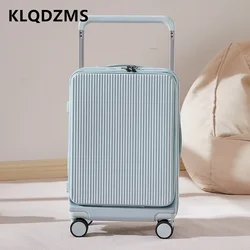 KLQDZMS-maleta para portátil de 20, 22, 24 y 26 pulgadas, caja de embarque con Apertura frontal, con carga USB, equipaje rodante con ruedas universales