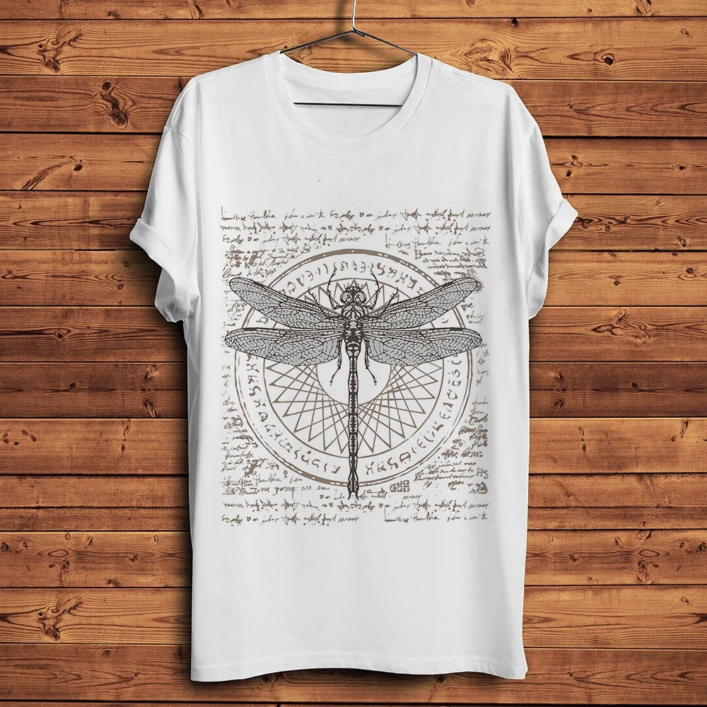 Ancient Science Dragonfly,Funny Vintage Geek T Shirt Men,White Casual Cool Mystic Symbol T-shirt,Unisex Tee, Breathable Print