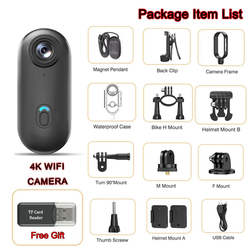 جيب POV 4K كاميرا 1080P واي فاي صغيرة لاسلكية Bodycam المغناطيسي جبل Vlog مسجل فيديو عمل دراجة نارية خوذة كاميرا رياضية
