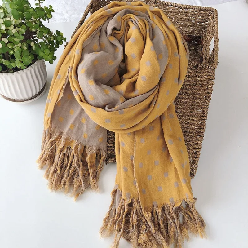 Winter Keepwarm Cotton double-sided Small Square Patterned Thickened Scarf Shawl