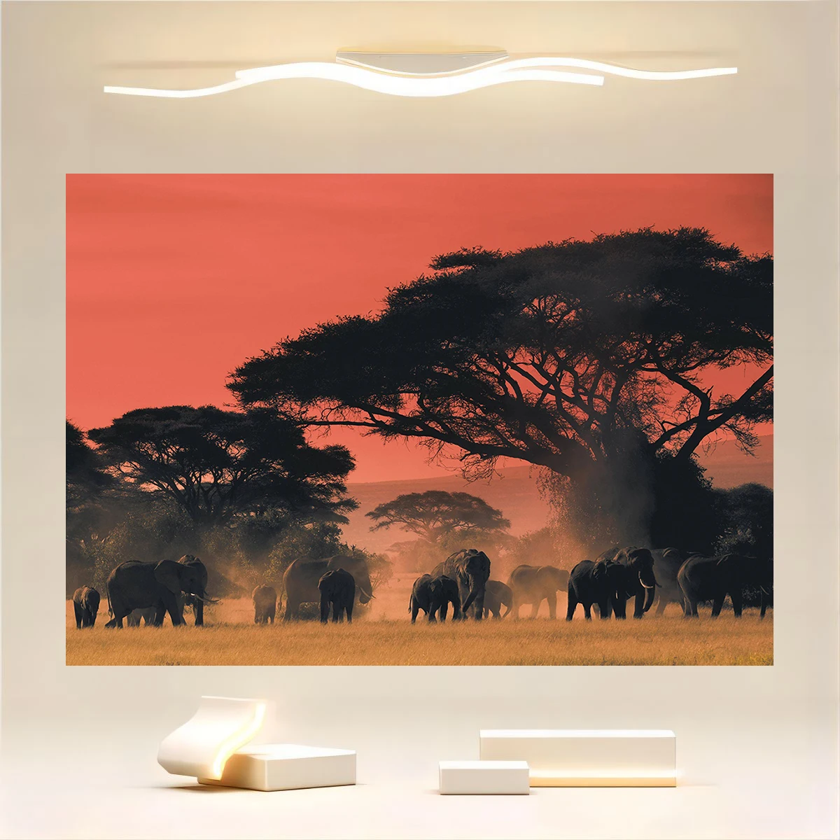 Wildlife African Savannah Elephant Tree National Park Landscape Photo Background Birthday Banner Home Wallpaper