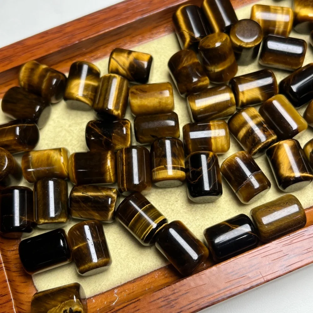 12PCS 13mm Natural Golden Tiger Eye Stone Barrel Carving Crystal Reiki Healing Jewelry Pendant Cute Rock Decoration for Gift