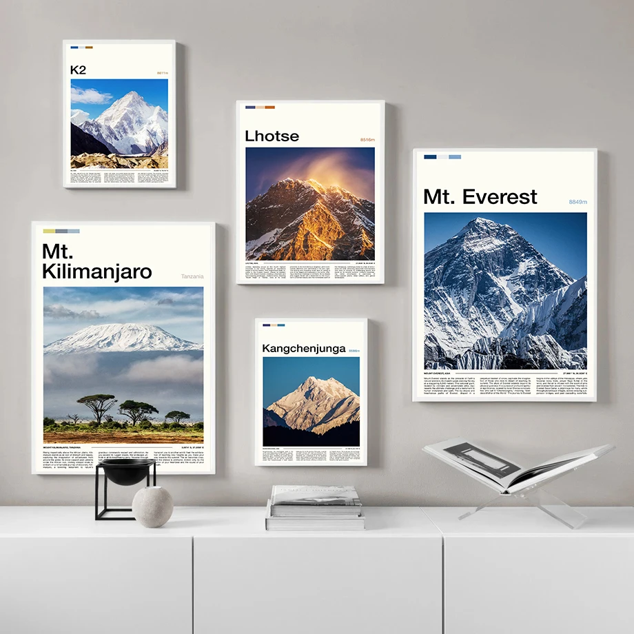 1pc frameless Canvas Painting Famous Mountains Range Mount Kilimanjaro Posters Mount Everest K2 Photo Prints Canvas Painting Wal