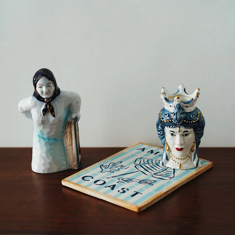 Nordic Portrait Ceramic Vase Ornaments Living Room Entrance Bedroom Old Man Statue Art Vases Display Crafts Christmas Gifts