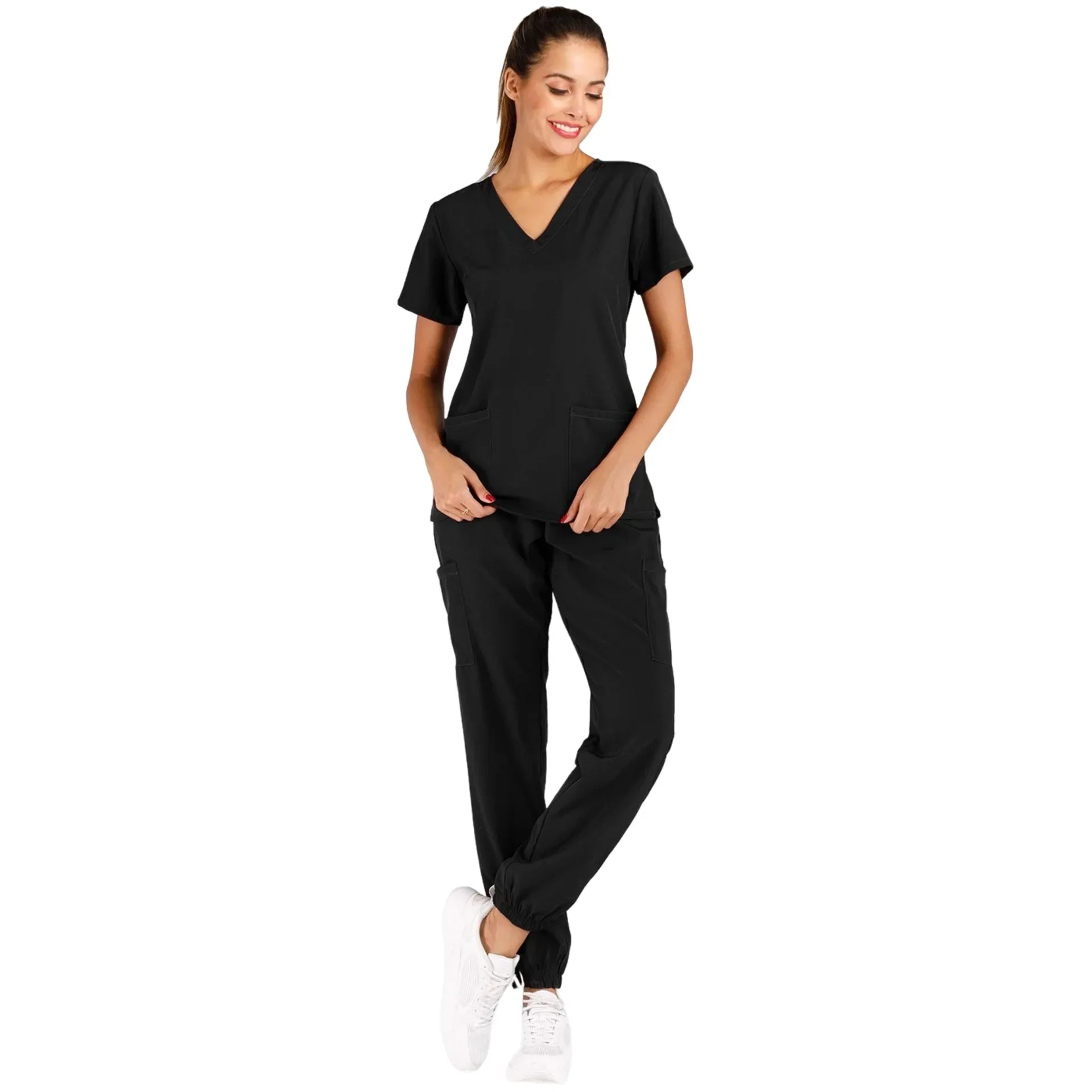 Hochwertige benutzer definierte Krankenhaus uniform elastische Taschen Frauen Set medizinische Pflege Peelings Sets