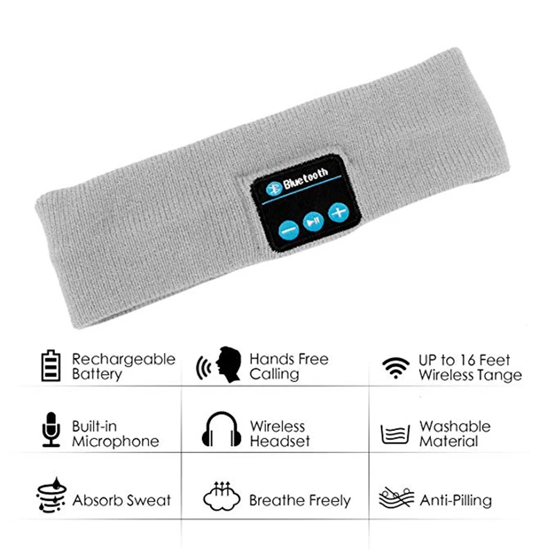 Wireless Stereo Bluetooth 5.0 Headphones Running Sleeping Earphone Headset Knit Sports Music Headband Eye Mask With MIC