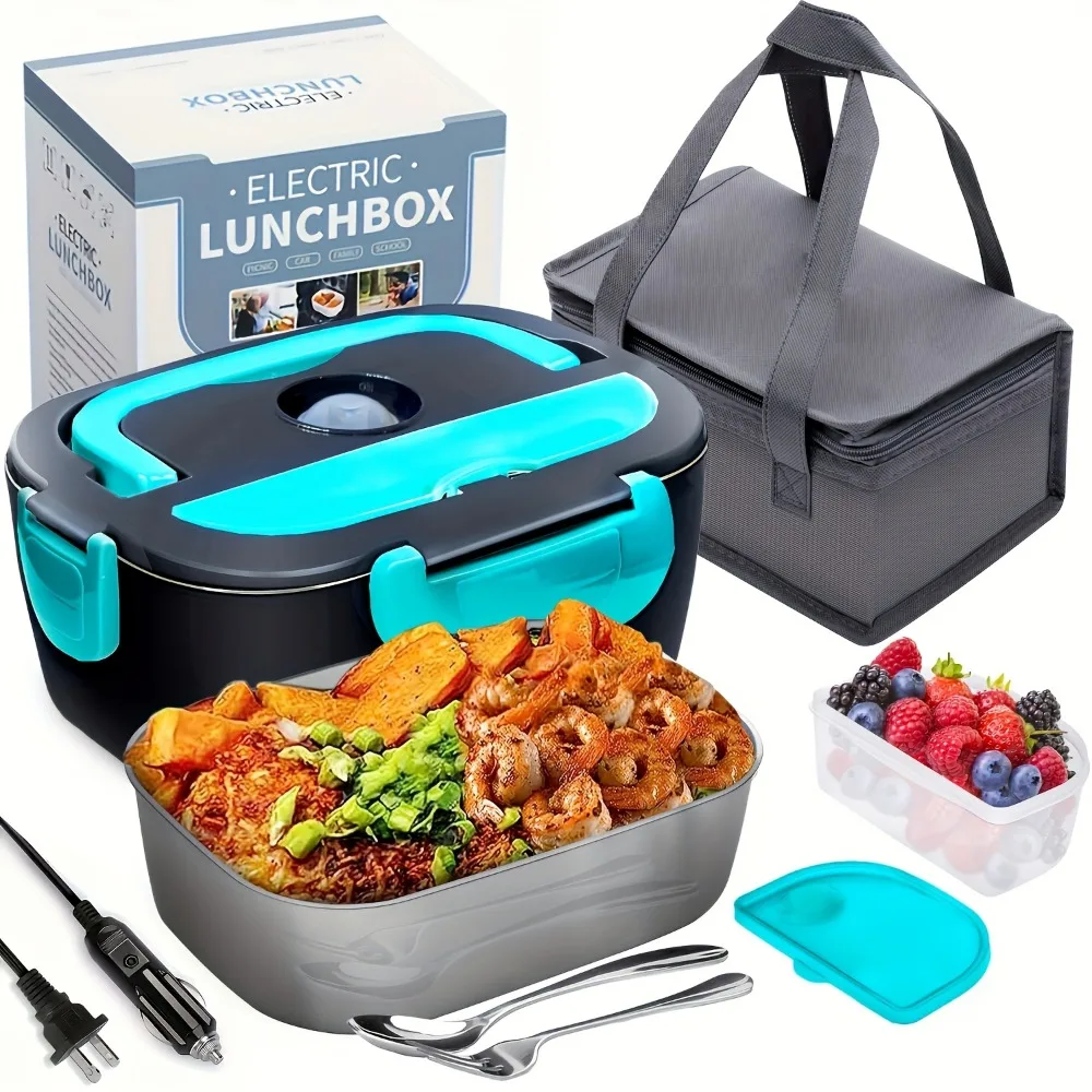 Lonchera Eléctrica Portátil para Calentar Comida en el Auto y en Casa – Contenedor Térmico Hermético de 50.72oz 110V/12V, Acero Inoxidable Extraíble