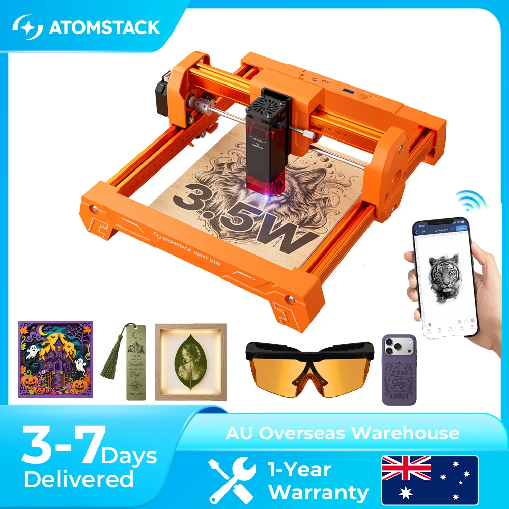 ATOMSTACK Mini 2.5W 3W 5W Laser Engraver Machine Portable Desktop DIY Laser Cutter For Wood Leather Paper Bamboo Cardboard Acrylic Beginner Engraving Machine LightBurn LaserGRBL Compatible High Precision Home Hobby Craft Gift Maker Easy Setup