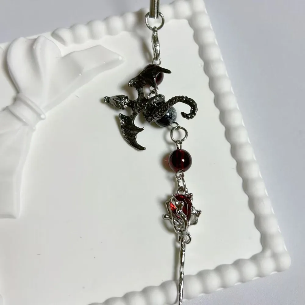 Creative Phone Charms Fashion Trendy Beaded Rose Dragon Hand Mobile Phone Chain Lanyard Keychain Decor Pendant Card Book Chain