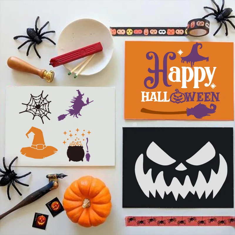 Imagem -02 - Stencils Tema Halloween para Pintura Faça Você Mesmo Layering Stencils Scrapbook Coloring Embossing Album Modelo Decorativo