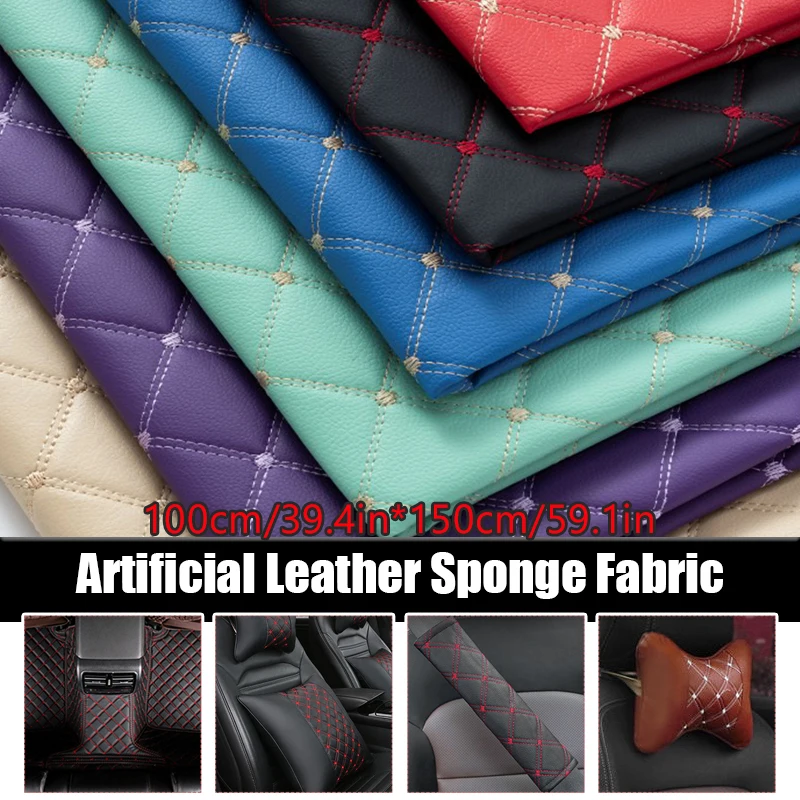 

Embroidered Plaid Diamond PU Leather Fabric Thicken Sponge Quilted Artificial Leather For Diy Car Seat Cover Car Roof Upholstery