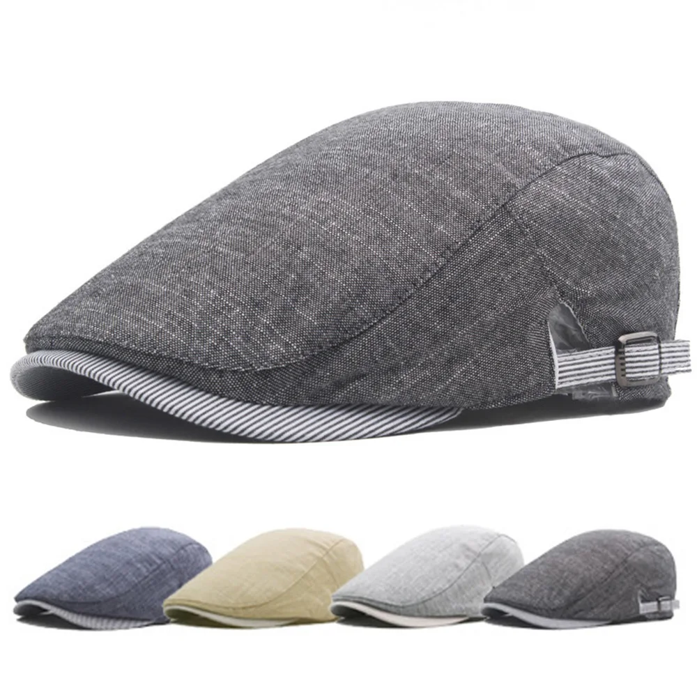 Mens Casual Newsboy Caps Cotton Gatsby Hats Ivy Hats Outdoor Golf Driving Sun Flat Cabbie Cap Male Adjustable Beret Hat