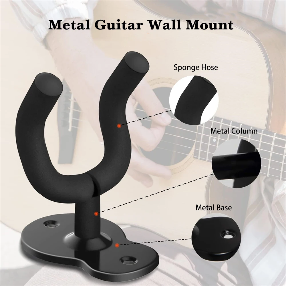 1 Pc Metal U-Shaped Guitar Wall Mount Stand Hanger Holder Hook for Acoustic, Electric Guitar Banjo Bass Gift for Guitar Player