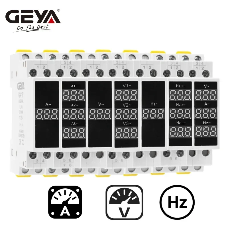 GEYA Din Rail 18mm Multimeter Single PhaseThree Phase Voltmeter Ammeter Frequency Meter LED Digital Display Detector 80-500VAC