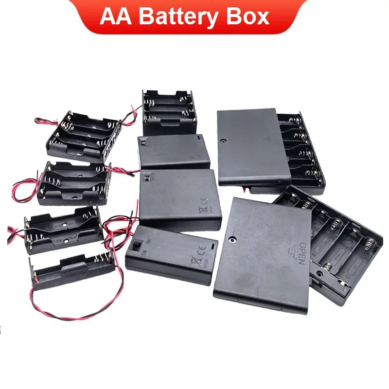 1/2/3/4/5 Slots AA Power Batterie Fall Box Halter DIY Führt mit Draht Führt Schwarz Kunststoff Batterie Box Anschluss
