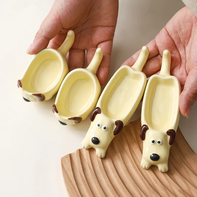 6pcs Set Cartoon Puppy Sauce Dish Household Ceramic Crafts Chopstick Holder Snacks Small Plates Seasoning Dishes Decorative