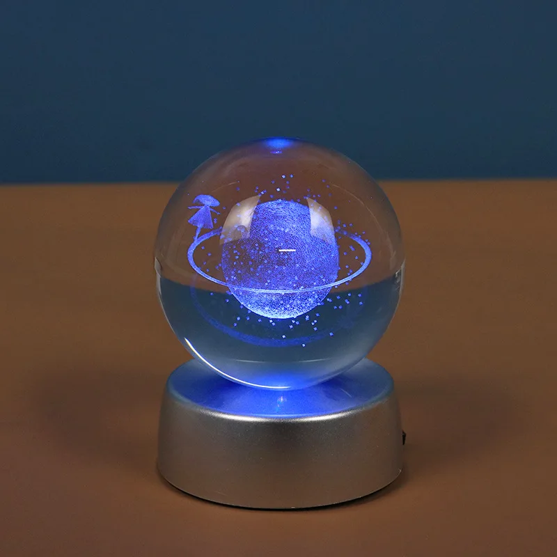 Unique Glowing Planetary Galaxy Astronaut Crystal Ball Night Light Battery Power Warm Bedside Light Christmas Gift Night Lamp