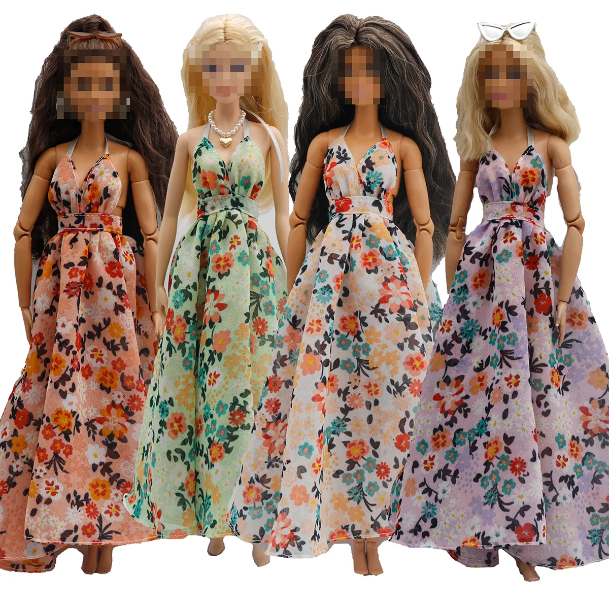 New 30cm 1/6 Sling backless floral Chiffon maxi irregular hem dress Accessories Clothes for B.Doll 11.5