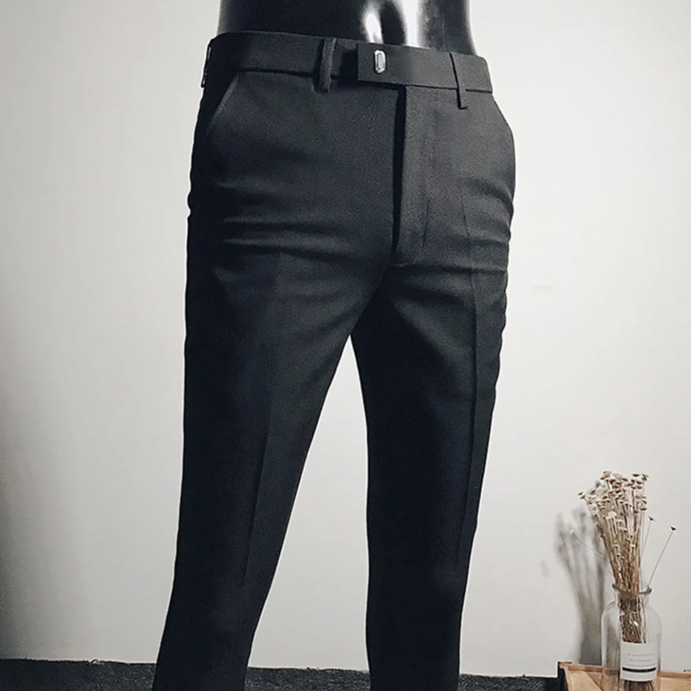 السراويل السراويل الرجال البوليستر S-4XL سليم بلون تمتد البدلة السراويل ارتداء 9 نقطة بنطلون الأعمال العلامة التجارية الجديدة