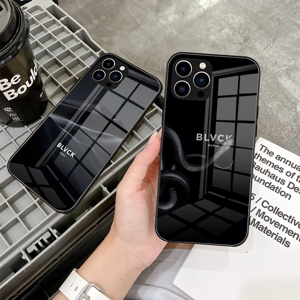 Phone Case 2023 For IPhone 15 14 Pro 13 11 12 XR XS MAX 7/8 X Plus 13 Black Luxury Design Black Blvck Snake Glass Covers