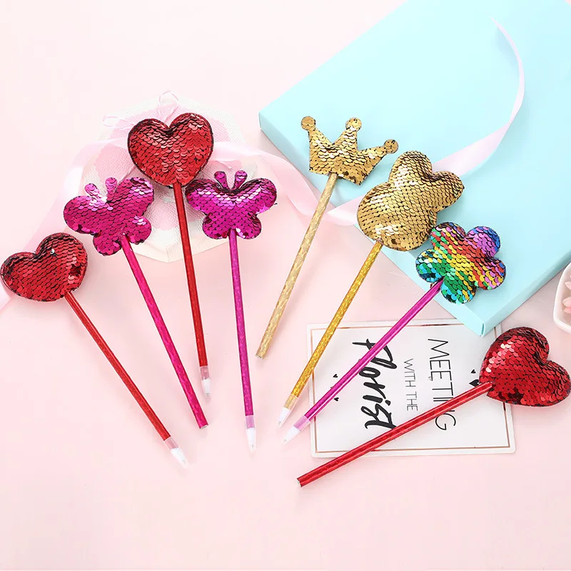 

16PCS Creative and lovely neutral pencil sequin cloth crown three-dimensional ball pen new style writing craft pen pencil