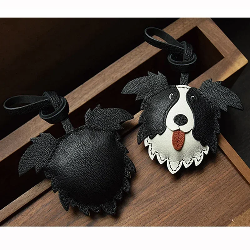 Handmade Leather Border Collie Bag Charm Key Chain Key Ring for Christmas and New Year gifts