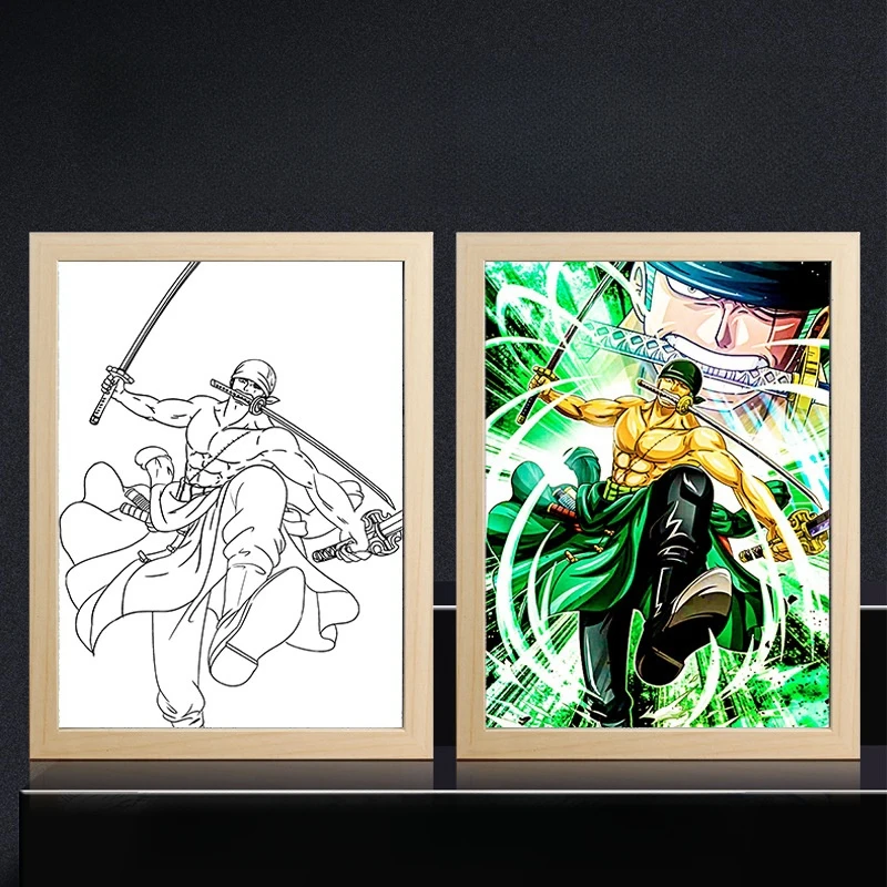 

Цельный экшн-фигурки, световая картина, фоторамка Ророноа Зоро Луффи, светодиодная лампа для рисования, световой короб, украшение комнаты, аниме-плакат