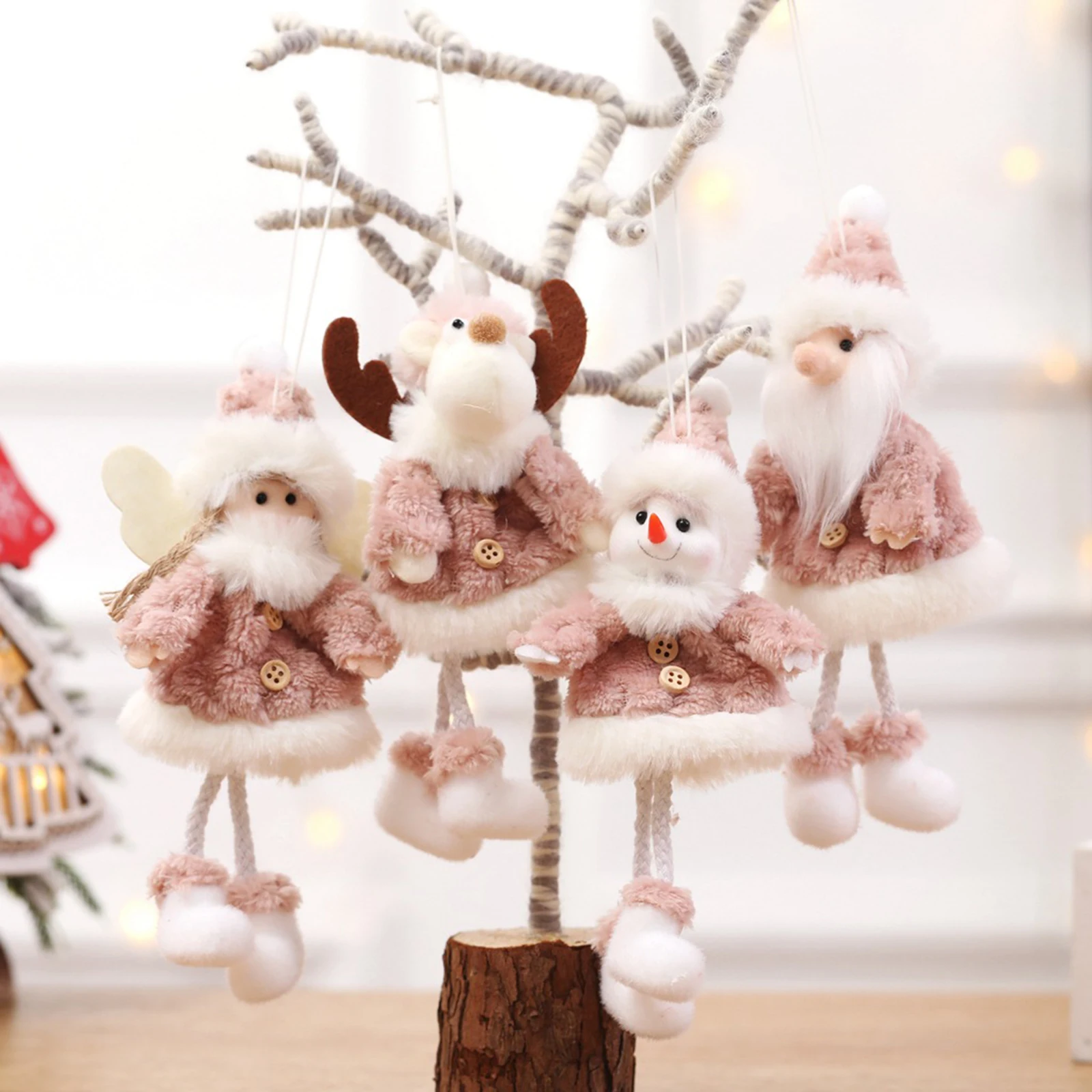 Christmas Tree Hanging Dolls Pink Santa Snowman Reindeer Bear Girl Plush Decorations For Christmas Party Supplies 2024 Decors