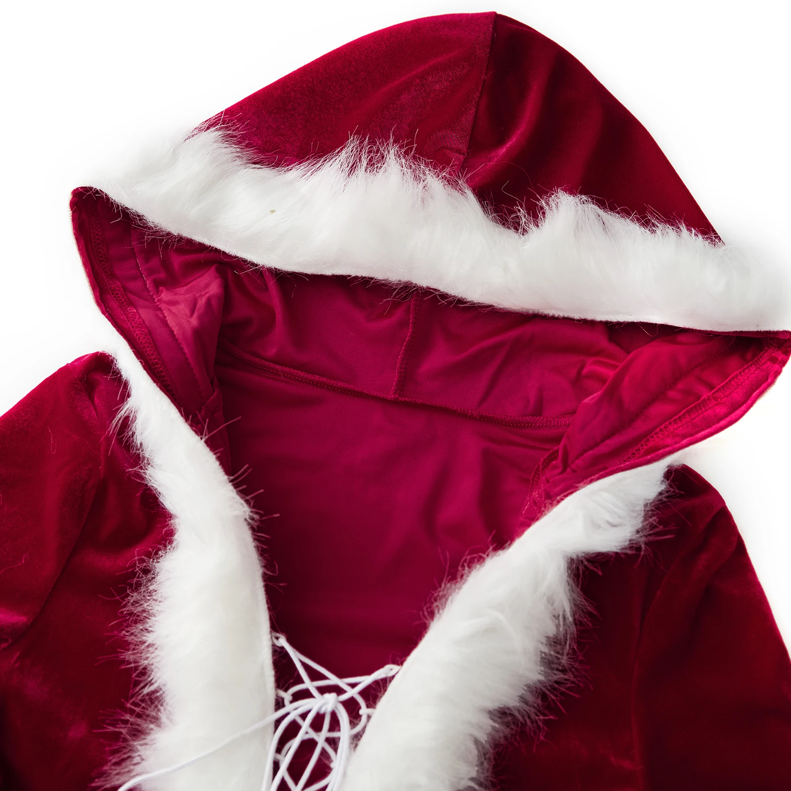 Weihnachtskostüme, süßes Plüsch-Langarm-Mini-Kleid mit Kapuze für Frauen, Cosplay, Maskerade, Rollenspiel-Party-Outfits