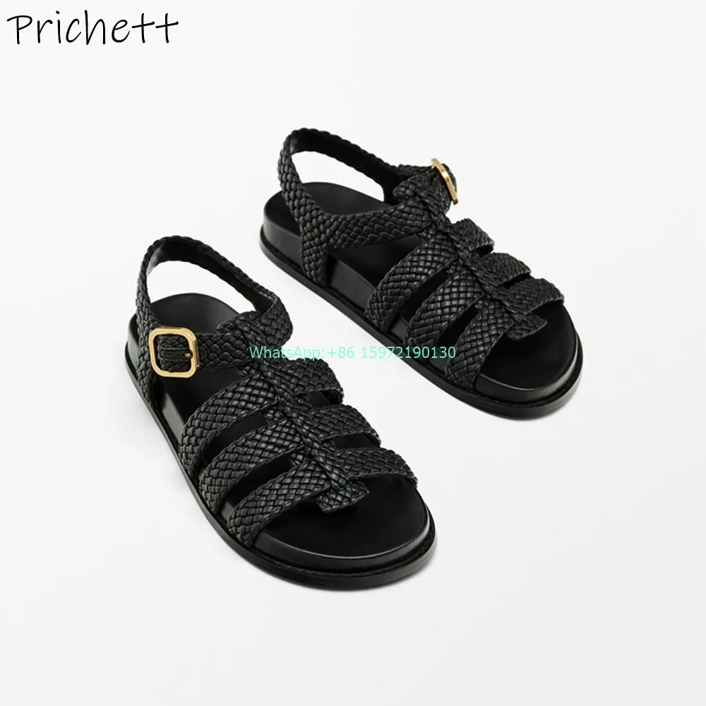 

Real Leather Roman Style Sandals All Match Round Toe Thick Soled Buckle Strap Shoes Fashion Leisure Summer New Ladies Shoes