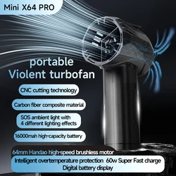 Mini X64 PRO Violent Car Air Blower 750W Handheld Turbo Jet Fan Brushless Motor Instantaneous Thrust 1.5kg/s 350km/h Air Duster